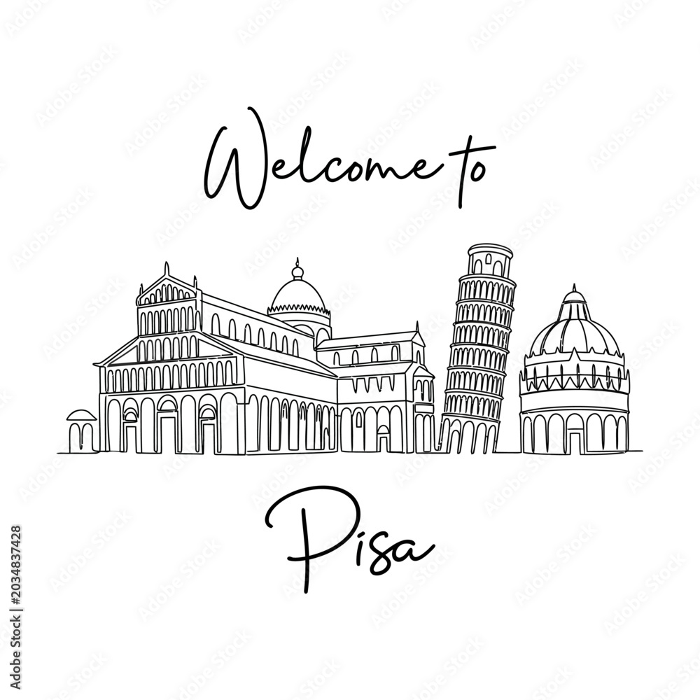 Obraz premium Pisa Italy Skyline Drawing, Vector Illustration, Travel Concept