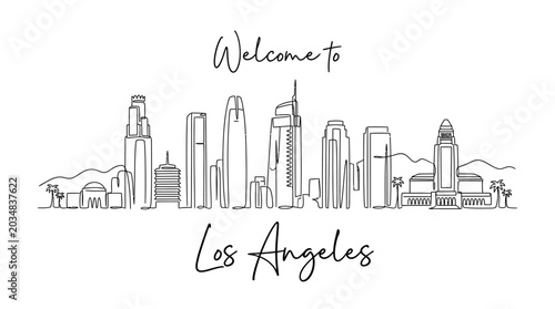 Los Angeles City Skyline Illustration - Welcome Sign