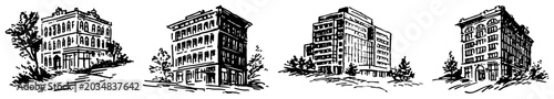 Foto historic city buildings and classic apartment blocks in hand drawn architectural