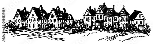 Quadro su tela Victorian mansions and historic residential buildings hand drawn vintage vector