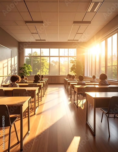 A serene classroom bathed in warm sunlight (2)