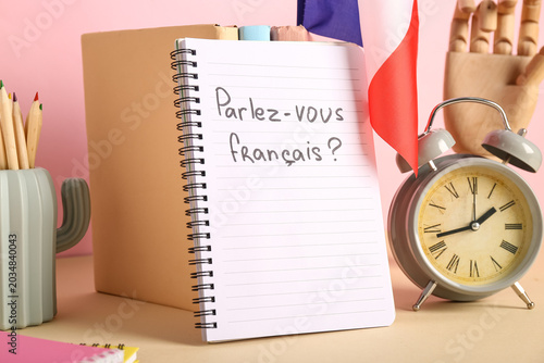 Notebook with French phrase...