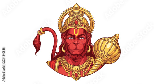Photography Lord Hanuman Illustration: Divine Monkey God with Mace and Crown