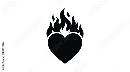 Foto Burning heart silhouette against a white background