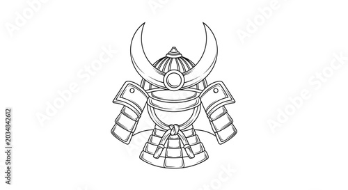 Obraz na plátně Samurai Helmet Illustration: Japanese Warrior Armor Emblem