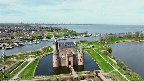 Medieval castle Muiderslot beside the IJsselmeer in the Netherlands Europe