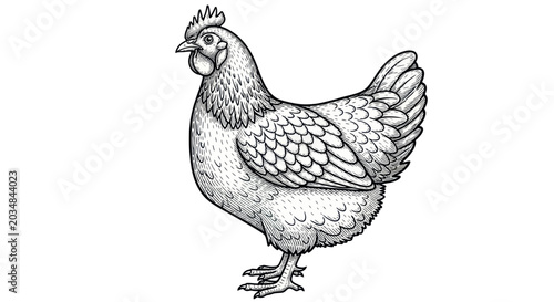 Tableau sur toile Hand-drawn illustration of a chicken, farm animal, black and white sketch