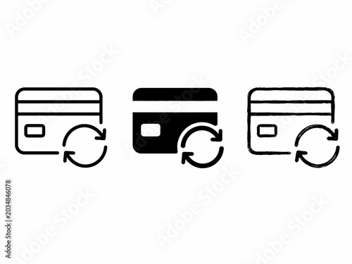 Credit card recycling icons: three styles of payment reuse symbols