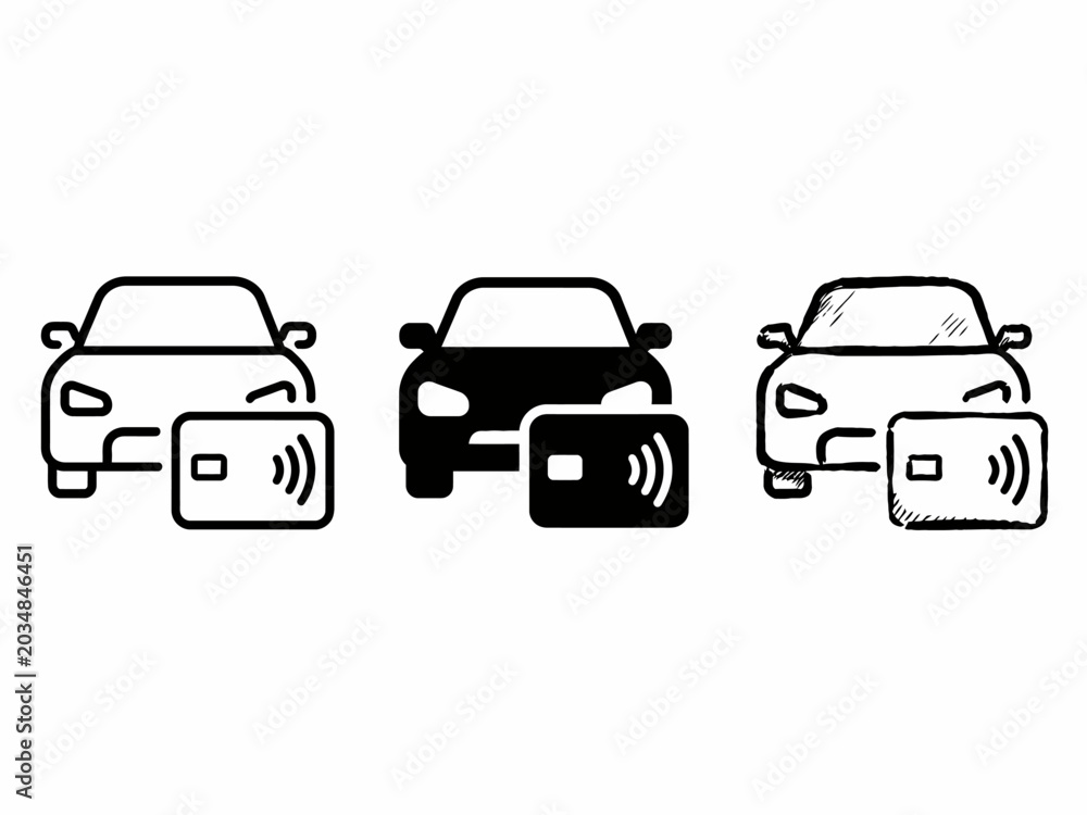 Fototapeta premium Car with contactless payment icons in three different styles