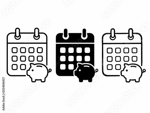 Piggy bank and calendar icons: budget planning and savings schedule