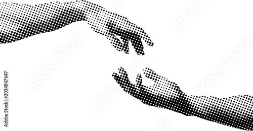 Bild auf Leinwand Halftone illustration of two human hands almost touching fingers