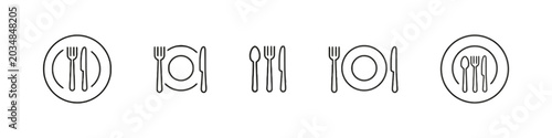 Set of minimalist dining icons with plates and cutlery for restaurant menus