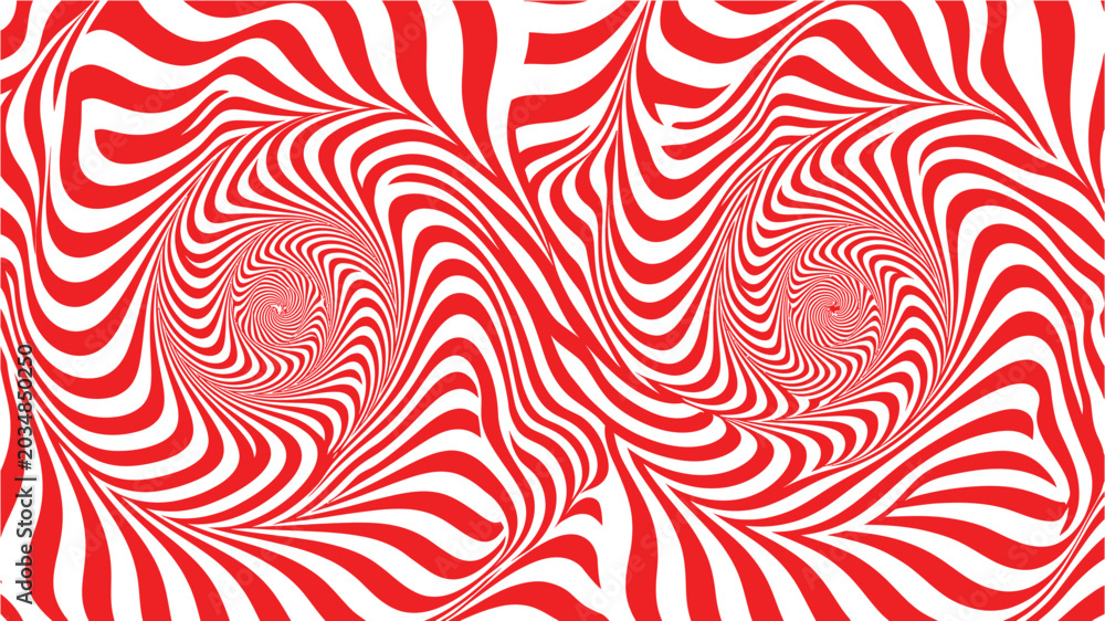 Fototapeta premium Optical illusion pattern with swirling red and white lines on white background