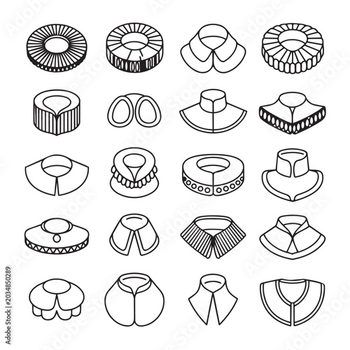 Tableau sur toile Variety of decorative collar styles in line art illustrations with peter pan clo