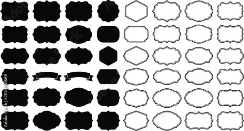 Decorative frame shapes black and white vector illustration collection