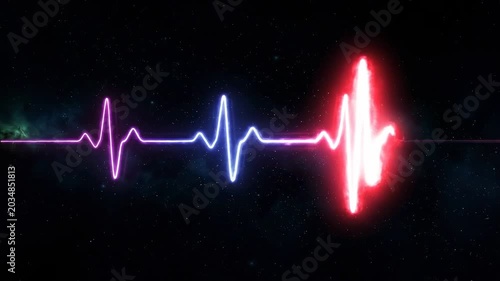 Bright Electrocardiogram Dance Across Celestial Backdrop With Multicolor Transitions And Glowing Particles