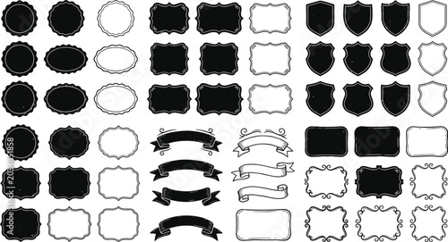 Bild auf Leinwand Decorative Frames And Ribbons Black And White Vector Illustration
