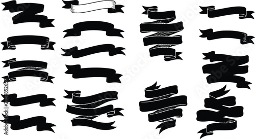 Collection Of Black Ribbon Silhouettes On White Background