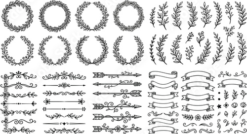Foto Floral ornament collection hand drawn vector illustration on white background