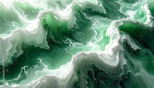 abstract blue background　海のような緑のフルイドアート、立体感のある波、