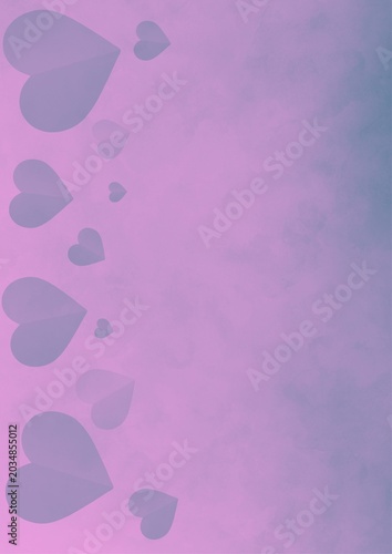 Deep purple and blue gradient watercolor background with floating heart border