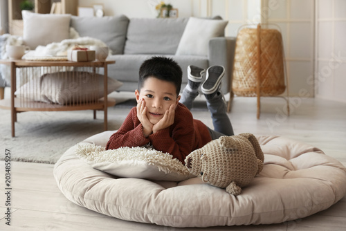 Cute little boy in knitted ...