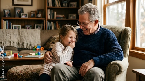 Grandfather and granddaughter sharing a joyful moment at home
