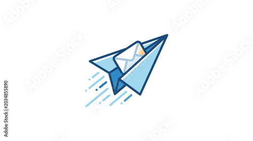 Fotografía Paper airplane delivering email message with speed lines.