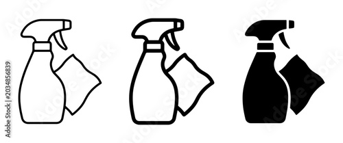 Canvas-taulu Cleaning Spray Bottle and Cloth Icons, Set of 3, Vector Graphics for Hygiene and