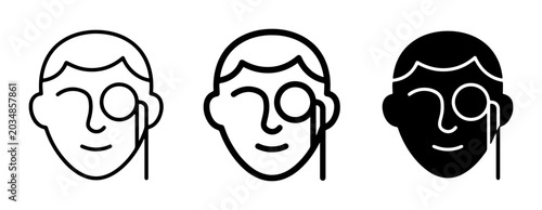 Fotografía Monocle Face Icons, Gentleman Portrait Symbols, Vintage Spectacle Graphics, Eleg