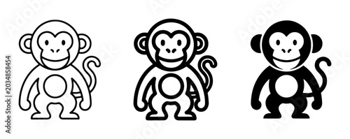 Photography Cute Monkey Icons, Simple Vector Graphics, Playful Primate Illustrations, Black