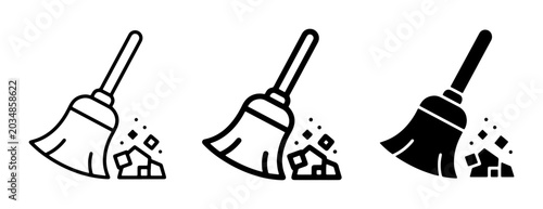Photos Broom Sweeping Debris Icons, Cleaning and Tidying Vector Graphics, Household Cho