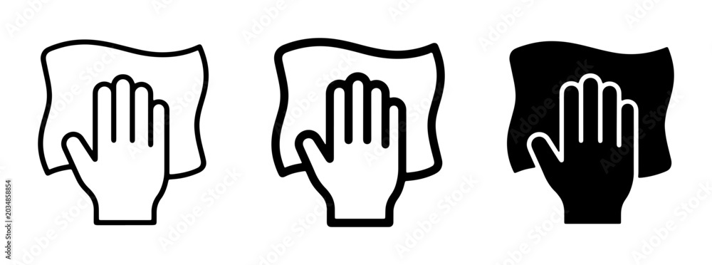 Fototapeta premium Hand Wiping Surface Icons, Cleaning Cloth Vector Set, Hygiene and Sanitation Symbols