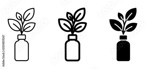Tableau sur toile Plant in Bottle Icons: Organic Growth, Natural Science, and Botanical Research S