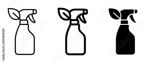 Foto Eco-friendly cleaning spray icons, natural cleaner bottle symbols, green leaf sp