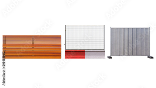 Foto Set of three different temporary construction and garden fence types isolated on transparent background layout