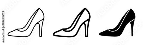 Foto Elegant High Heel Shoe Icons, Classic Pump Vector Graphics, Fashion Footwear Set