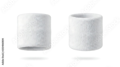 Isolated pair of white fabric wristbands mockup for sports branding and personalized athletic event apparel