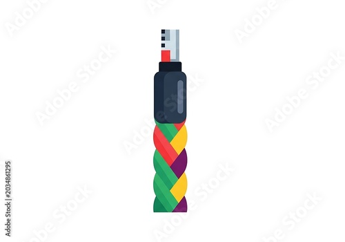 Isolated pixel art braided rope element with colorful red yellow purple and green strands for game development UI