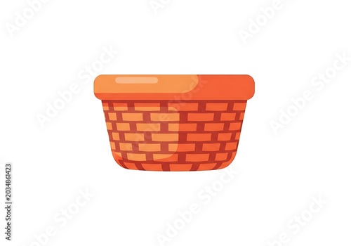 Isolated pixel art wicker basket with brown woven texture and solid rim for farm produce storage or picnic supply themes