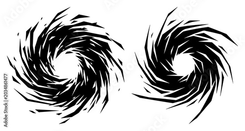 Foto Spiral vortex silhouettes with sharp shattered edges in minimalist black and whi