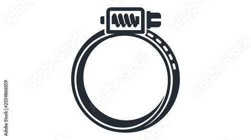 Foto Close-up of Adjustable Metal Hose Clamp with Screw Mechanism on White Background