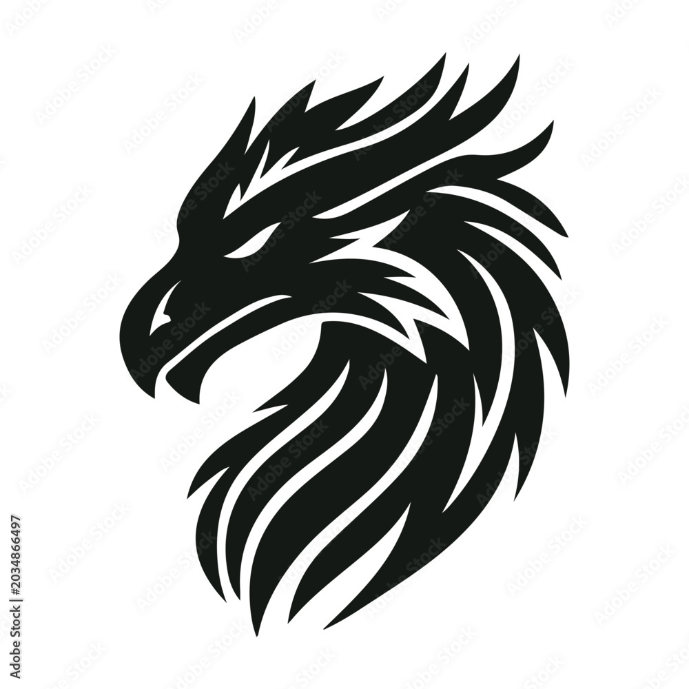Obraz premium Tribal Dragon Head Silhouette Vector Illustration