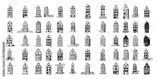 Tableau sur toile Amsterdam canal houses and traditional Dutch architecture facades collection in