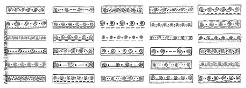 Foto Ornamental swirl border brushes and decorative frames in hand drawn sketch style