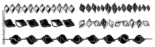 Schilderij op canvas Seashell borders and conch shell garlands forming seamless horizontal patterns i