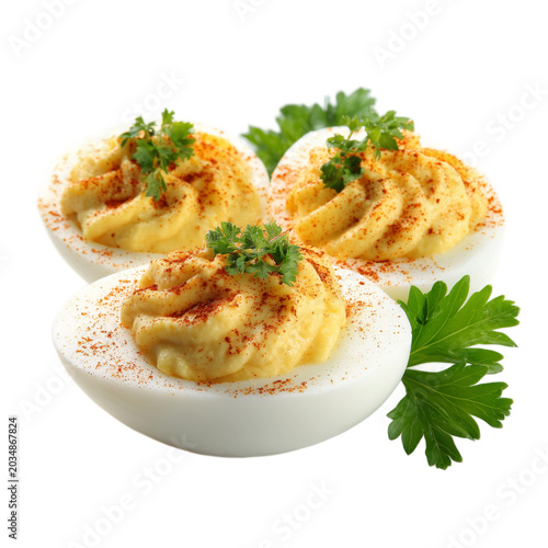 Deviled Eggs Appetizer with Parsley Isolated on Transparent Background. PNG. Generated AI