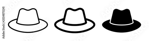 Tableau sur toile Fedora Hat Icons, Classic Style Silhouettes, Vintage Headwear Vector Set, Black