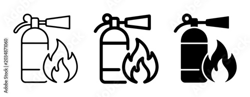 Schilderij op canvas Fire Extinguisher Icons, Safety Equipment Vector Set, Emergency Response Symbols