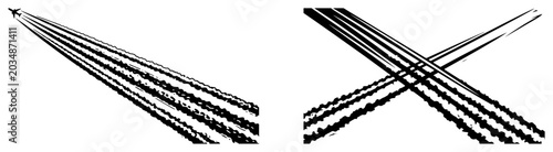 Fotografía Airplane vapor trails and jet contrails in graphic linework style